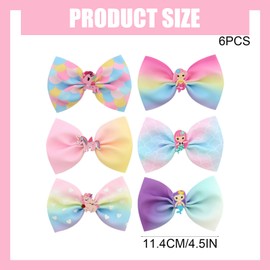 6Pcs Mermaid Unicorn Cartoon Bows For Young Girls, Cute Polyester Ribbon Bows For Kids, Fantasy Theme Hair Bows For Fashionable Girls, Kids Hair Accessories Acrylic Cartoon Bows For Dance Recitals