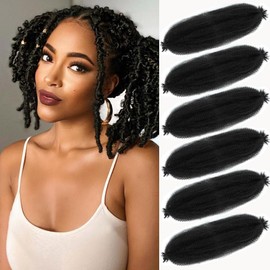 Afro Twist Hair 8Inch 6Packs Springy Afro Twist Hair Pre Fluffed Marley Twist Braiding Hair Spring Twist Hair for Women (1B#, 8 Inch)