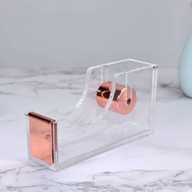 Acrylic Clear Rose Gold Stapler Tape Dispenser Scissors Set Heavy Duty Office Desk Stapler Tape Cutter Dispenser with 6.3" Black Scissors Office Supplies Stationery Desk Set for Home, Office N School