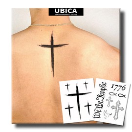 UBICA Semi Permanent Tattoo, 2 Sheets Cross Tattoos for Men, Lasts 7-15 Days, Develops Fully in 48H, Realistic, Waterproof and Non-Reflective, Cool Design