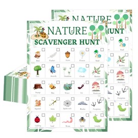 Nature Scavenger Hunt Card 5 x 7 inch Camping Scavenger Treasure Hunt Card Camping Road Trip Vehicle Birthday Outdoor Indoor Seek Activity for Adults