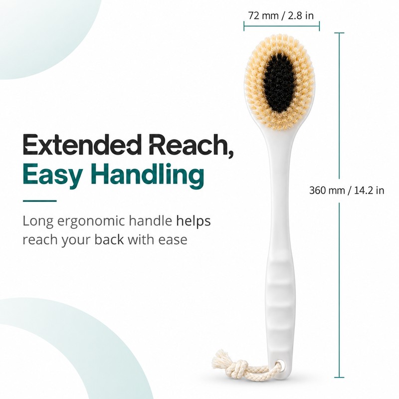 Long Handle Natural Boar Bristle Body Brush – 360mm Shower