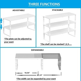 Wobmmi Expandable,Adjustable & Stackable Spice Rack, Cabinet Kitchen Countertop Shelf Organizer,Metal Pantry Storage Shelves - Space-Saving Storage Solution(1Pack/White/Large)