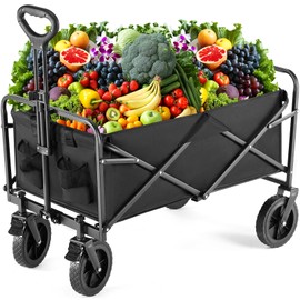 neolun Folding Wagon Cart for Everyday Versatility, for Grocery Shopping and Gardening, Large Capacity, Compact and Foldable, Black