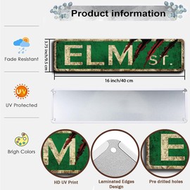 Horror Movie Decor Vintage Metal Tin Sign,Elm Street Sign, 4x16 inch Horror Movie Merchandise,Bathroom Decor,Street Signs,Vintage Rustic Retro Street Sign for Bedroom,Room Decor for Men,Bar Man Cave