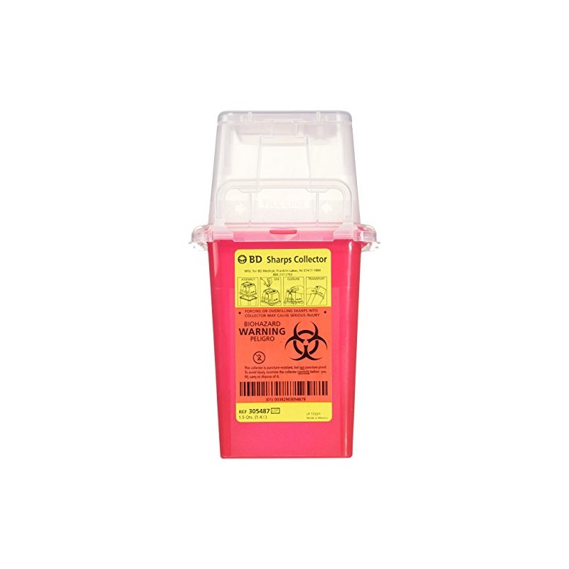BD Nestable Sharps Container, 1.5 qt, Pre-Assembled, One-Way Funnel, Latex-Free