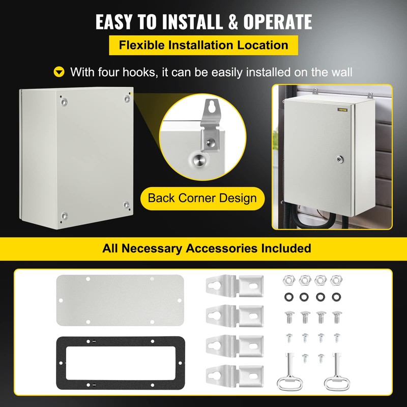 VEVOR Electrical Enclosure Box, 16'' ×12'' ×6'', Carbon Steel Hinged