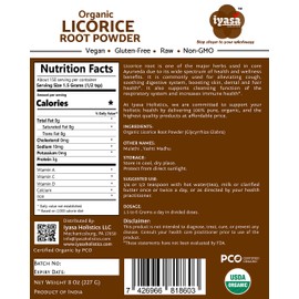 Organic Licorice Root Powder (Mulethi), Glycyrrhiza glabra, Pack of 16 Oz/453 gm, USDA Organic, Natural Expectorant, Soothes Sore Throat, Candy Flavoring Agent, Super Food