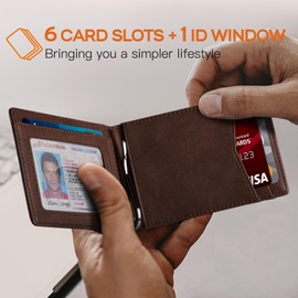 RUNBOX Slim Wallet for Men Genuine Leather RFID Blocking Bifold Minimalist Front Pocket Mens Wallet with Money Clip Thin Gift Box
