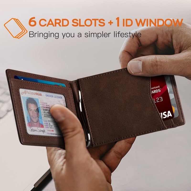 RUNBOX Slim Wallet for Men Genuine Leather RFID Blocking Bifold