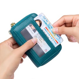 imeetu Rfid Credit Card Holder,Genuine Leather Businese Card Case,Rfid Blocking Wallet for Women & Men(Max - Peacock blue)