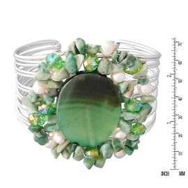 AeraVida Wide Wrap Green Agate Oval Stone Boho Statement Cuff Bangle