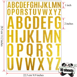 Waynoda 520 Pieces Glitter Letter Stickers 10 Sheets Alphabet Stickers Self Adhesive Stick on Letters for Grad Cap Decoration, DIY Crafts Art Making(Gold and Silver,1Inch,2Inch)