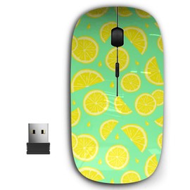 KAWAMOUSE 2.4G Ergonomic Portable USB Wireless Mouse for PC, Laptop, Computer, Notebook with Nano Receiver (Lemons Cute Yellow)
