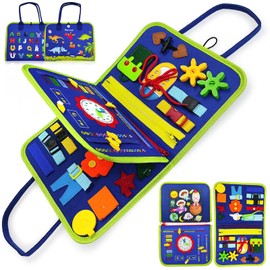 MONCOYI Busy Board Montessori Toys for 3+ Year Old Birthday Gifts, Developing Sensory Toy for Fine Motor Skills, Busy Book for Toddlers 3-5, Educational Travel Toys for Kids