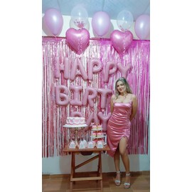 Pink Fringe Backdrop Curtains Party Decorations, Tinsel Streamers Birthday Decor for Sweet 16 Women, Foil Photo Booth Props for Wedding, Princess, Baby Shower, Bachelorette, 2Pack 3.28X6.56Ft