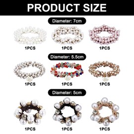 Pack of 9 Crystal Pearl Hair Bobbles for Women's Hair, Elastic Hair Rope Decoration, Elastic Pearl Hair Ties, Fashionable Ponytail Hair Bobbles