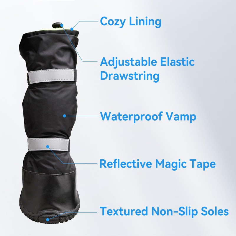 Billionchains 4 PCS Dog Boots Waterproof Dog Shoes with Reflective,