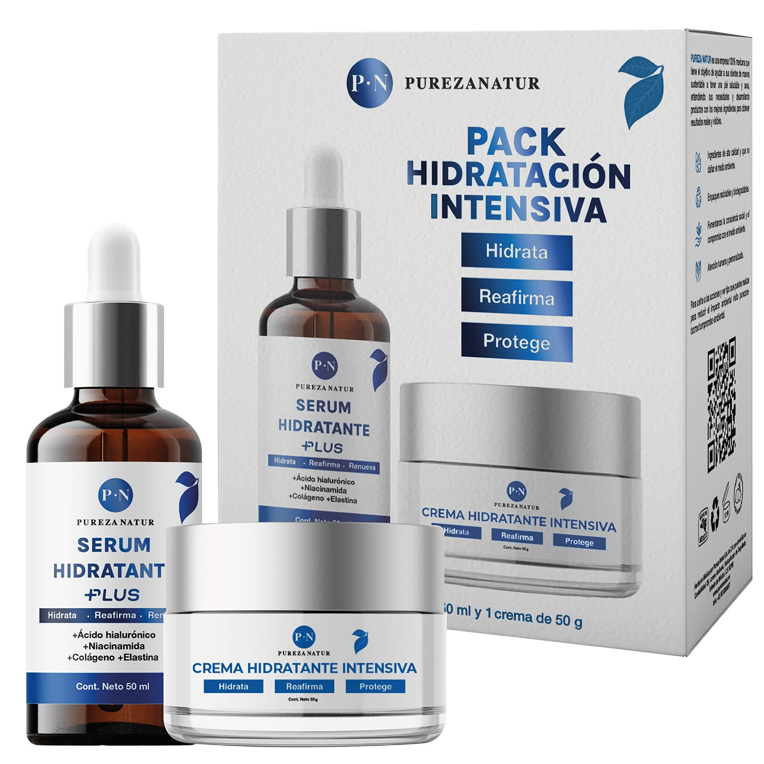 PUREZA NATUR Pack Hidratante intensivo serum Ácido hialurónico facial ...
