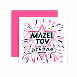 Huxters Special Bat Mitzvah Card for Girls - Modern and Fun Design Greeting Card - Mazel Tov - Good Luck Congratulations