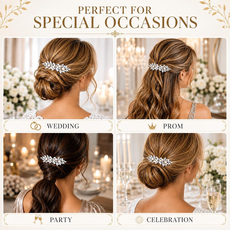 Rhinestone Hair Clip with Pearl, Sparkly Crystal Barrette for Women