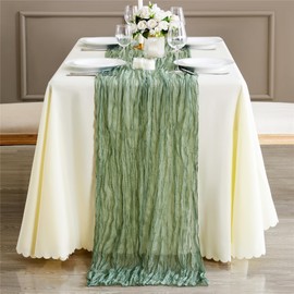 Reyke 5 Pack Sage Green Cheesecloth Table Runner for Party 10Ft Green Gauze Table Runner 35x120 Inch Boho Rustic Cheese Cloth Long Table Runners Romantic Wedding Decor for Baby Bridal Shower Birthday