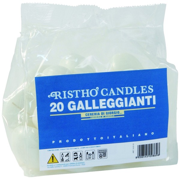 Cereria di Giorgio Risthò Floating Candles, Wax, White, 4.5 x 4.5 x 2.5 cm, Pack of 20