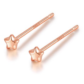 925 Silver, 925 Silver Earrings, Hypoallergenic Metal, Star, 0.08 inch (2 mm), Ultra Small, Small, Inconspicuous, Simple, Hempty, Pink Gold, Black, Sterling Silver, No Gemstone