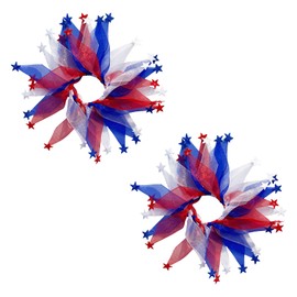 Firopia 4th of July Patriotic Hair Ties Scrunchies | 2 Pcs American Scrunchies For Women | Red White and Blue Transparent with Satars | Elastic Hair Accessories for Women