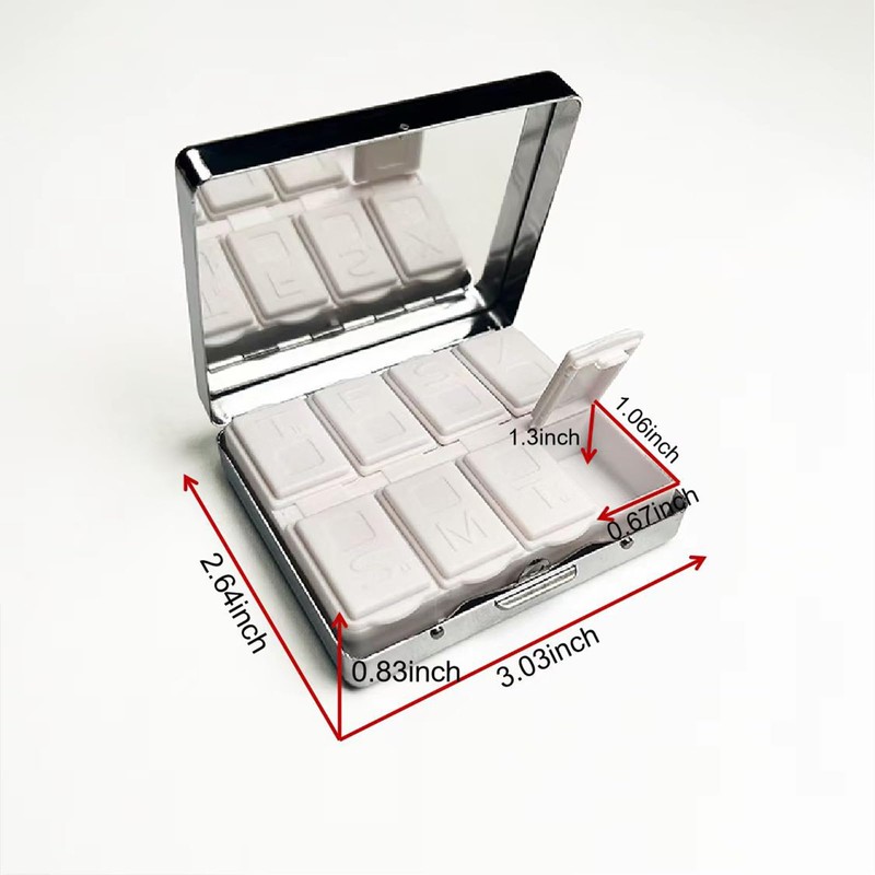 HowGuu 7 Days Chromed Shiny Silver Pill Organizer with Mirror