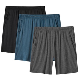 JINSHI Sleep Shorts for Women Ultra-Soft Drawstring Womens Pajama Shorts 3 Pack Boxer Shorts Women Sleep Shorts Night Shorts Dark Grey/Lake Blue/Black Large