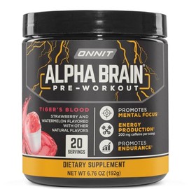 ONNIT Alpha Brain Pre-Workout Powder, Tiger's Blood Flavor, Pre-Workout Supplement for Women and Men, Dietary Supplement, 20 Servings per Tub 6.76 oz