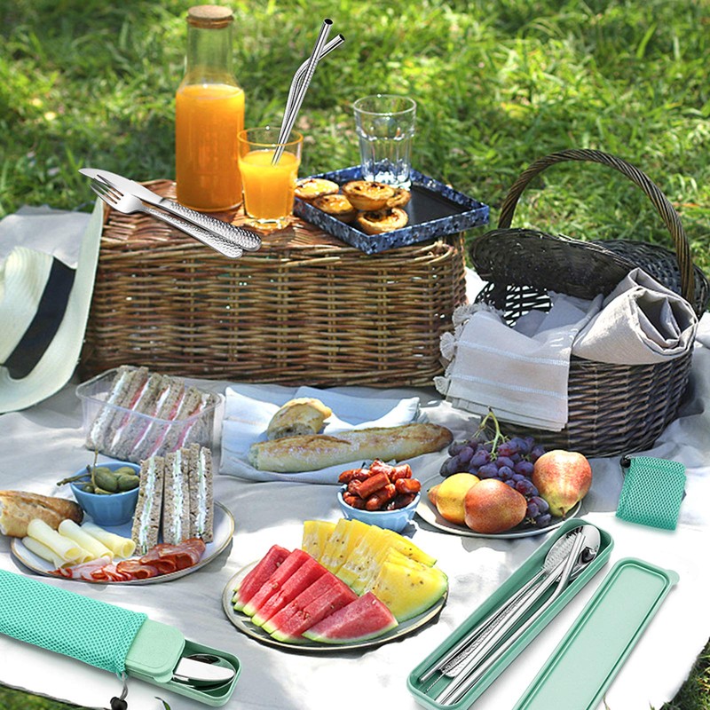 HaWare 9-Piece Camping Cutlery Set Green / White / Blue