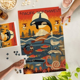 Lantern Press Pacific Northwest, Geometric, Marine Animals, 1000 Piece Jigsaw Puzzle for Adults, Made in USA with Reference Poster