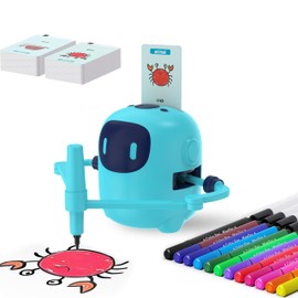 SHENSE Drawing Robot for Kids with 100 Cards, Voice Interactive Educational Drawing Machine, Montessori Painting Learning Toys for 3 4 5 6 7 8 Year Old Boys Girls Birthday Party (Blue Black)