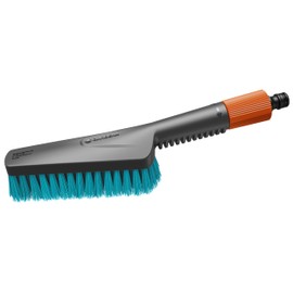 Gardena Cleansystem S Hard Hand Brush: Cleaning Brush with Hose Connection, Flat Brush Body, for Tight Places and Insensitive Surfaces, with Flow Control (18844-20)