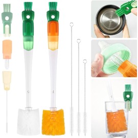 Kit de 5 Cepillos Limpiabotellas 5 en 1 - Cepillo para Botellas con Mango Largo - Incluye 3 Cepillos para Pajillas, Cepillo para Tetinas Extraíble y Cepillo Detallador para Ranuras de Tapas
