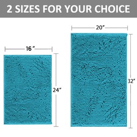 Teal Blue Bathroom Rugs Bath Mats for Bathroom Chenillen Bath Rug Set 2 Piece Non-Slip Bath Mats, Absorbent Shaggy Rugs, Machine Wash, Perfect Plush Bathroom Mats, Bathroom Carpets Set
