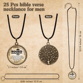 Equsion 25 Pcs Christian Gifts for Men Bible Verse Necklace Bulk Pendant with Chain Religious Church Prayer Pastor Gift for Father's Day Men