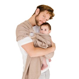WildBird - Ring Sling Baby Carrier - Newborn to Up to 35 lbs - for Moms, Dads & Caregivers - 100% Natural European Linen Fibers - Versatile & Adjustable - 74” Size - Desert Lark Fabric & Bronze Ring