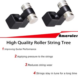 Amavoler Set of 2 Guitar Roller String Tree Roller String Guides Retainer for Electric Guitars Strat Stratocaster Tele Telecaster (Black+Chrome 2pcs)