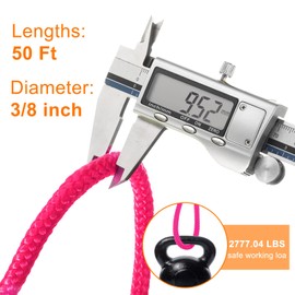 HARFINGTON Solid Braid Nylon Rope 3/8 Inch 50 Ft Multipurpose Polypropylene Utility Rope Cord Line for Camping Flag Pole Climb Knot, Pink