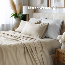 Hyde Lane 100% Egyptian Cotton Sheets Queen Size, 1000 Thread Count Luxury Hotel Sheets, Sateen Sheets with 18" Deep Pocket, Soft and Thick 4 Piece (Queen, Taupe)