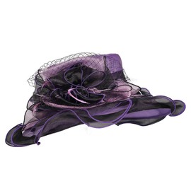 Kentucky Organza Derby Top Hats for Women Sun Visor Cap Veil Flowers Bride Weeding Fascinators Wide Brim Fedoras