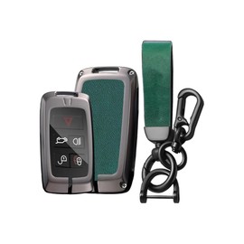 ontto Alloy Leather Car Key Fob Cover Fit for fit for Range Rover Evoque Sport Vogue Discovery 5 for Jaguar E I-PACE 2018 up Smart Key Holder case keyring Shell keychain accessories Green