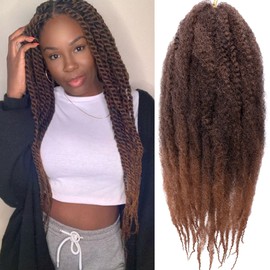 Samtress 8 Packs Ombre Brown Marley Twist Braiding Hair 18 Inch Marley Hair for Faux Locs Kinky Afro Marley Braiding Hair Synthetic Crochet Hair Extensions (#T30)