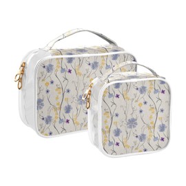 Clear Makeup Bags 2 Pack TSA Approved Toiletry Bag Quart Size Travel Cosmetic Bag Fit Carry-on Toiletries Essential, Flower Vintage, one size, Fashion