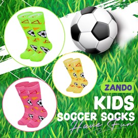 Zando Boys Soccer Socks Breathable Girls Socks 6-8 years old Cotton Boys Knee High Socks Green Soccer Socks Soft Boys Baseball Football Socks Outdoor Athletic Socks Neon Soccer Print 6-9 Years