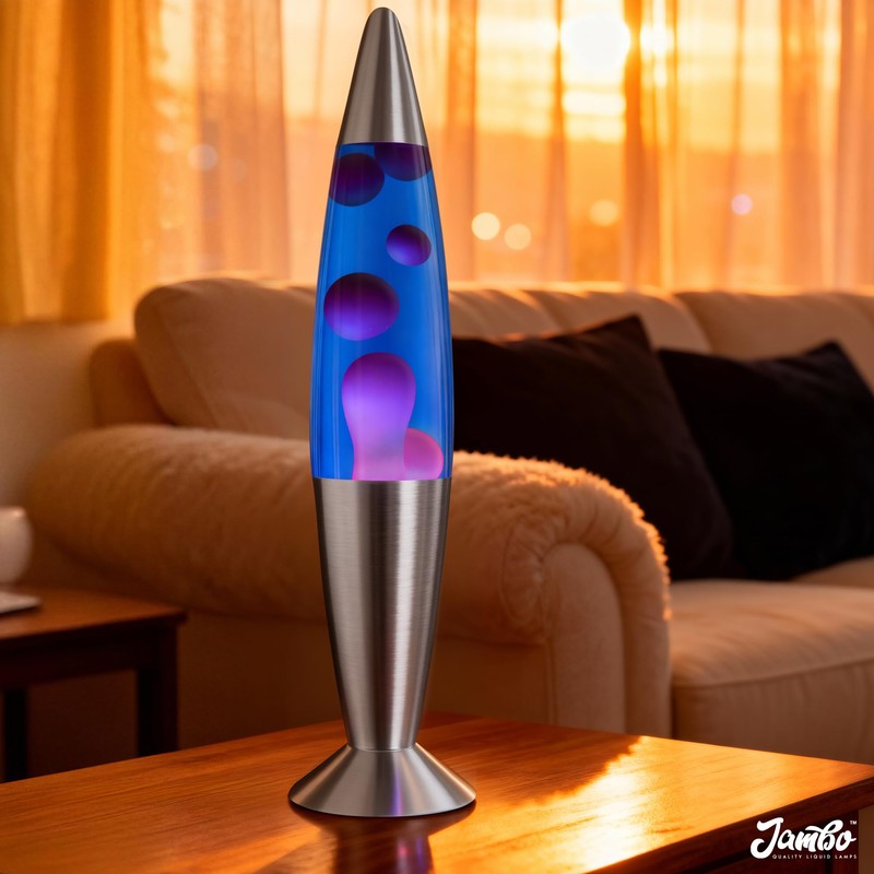JAMBO 16" Beautiful Liquid Lamp- Blue with Purple Wax, Relaxing