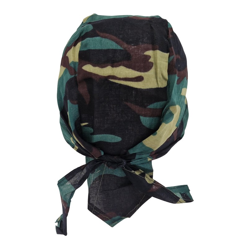 Camo Zandana Green Tie Bandana Style Fitted Skull Cap Biker